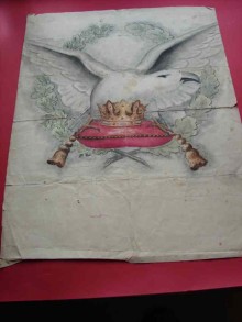 [ORZEŁ PILNUJĄCY KORONY PIASTOWSKIEJ] Akwarela. XIX w.?