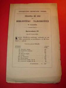 SKŁADKA NA DOM DLA BIBLIOTEKI NARODOWEJ. Paryż, 1853.