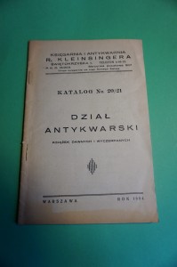 KLEINSINGER R.: Katalog [antykwarski] 20/21. 1934.