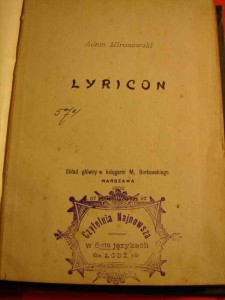 MIRONOWSKI A.: Lyricon. [Poezje]. 1902.