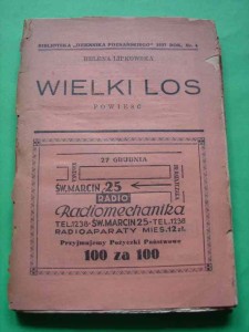 LIPKOWSKA H.: Wielki los. Powieść. 1937.