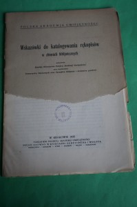 WSKAZÓWKI DO KATALOGOWANIA RĘKOPISÓW. 1935.