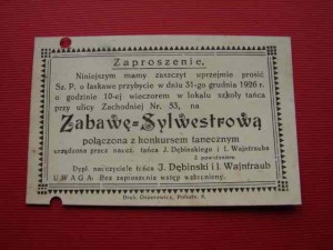 ZAPROSZENIE NA ZABAWĘ SYLWESTROWĄ. ŁÓDŹ.31.12.1926