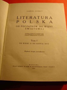 KORBUT G.: Literatura polska. T.1. 1929.