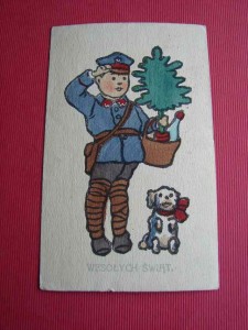 Wesołych świąt. Kartka patriotyczna. Ręcznie kolorowana. ok. 1920/30